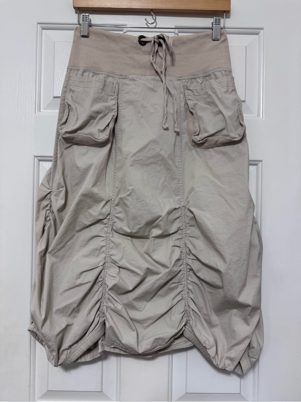 Kenar Beige Ruched Utility midi Skirt with Drawstring Waist size small